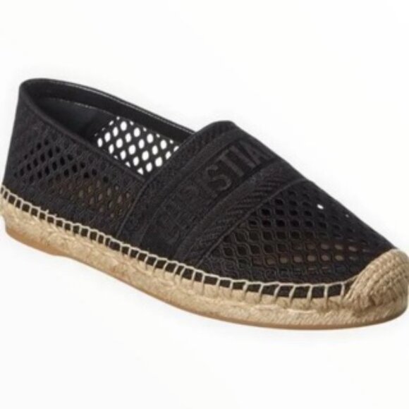 DIOR Granville Embroidered Mesh Cotton Flat Espadrille Shoes - Picture 1 of 6